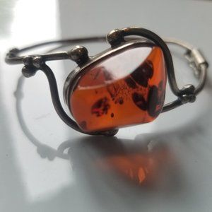 Amber and Sterling silver bangle bracelet from Dominican Republic